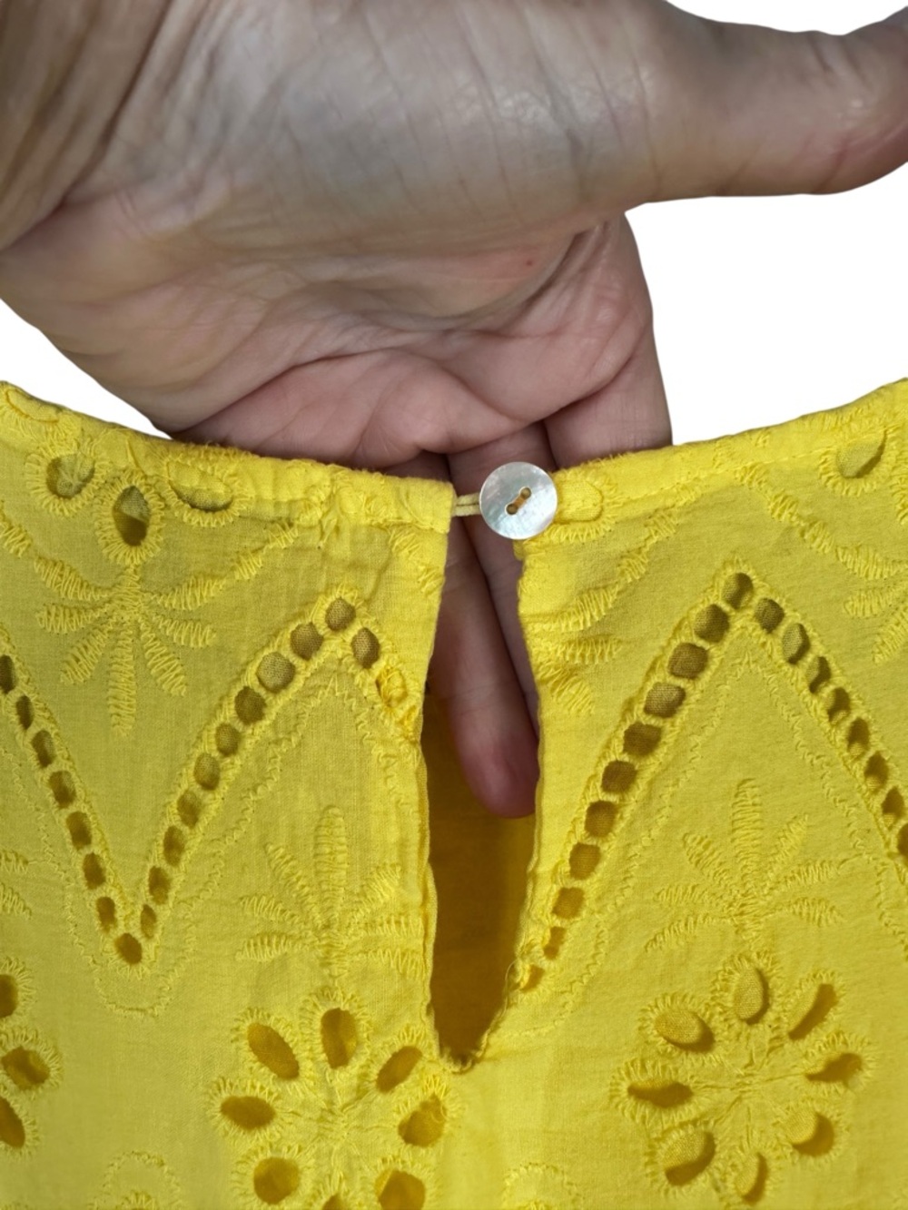 Valentina Naldi Eyelet High Low Dress Yellow Sleeveless Resort Medium Coastal - Picture 9 of 15
